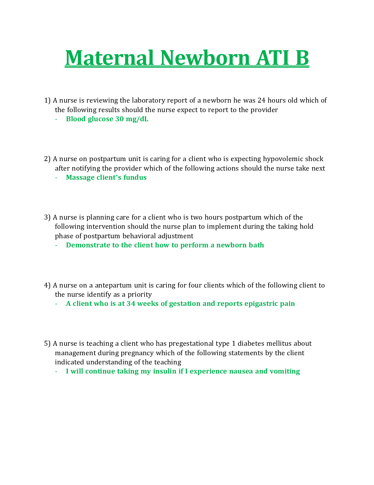 Preview image for Maternal Newborn ATI B